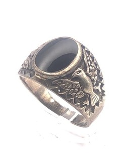 925 Sterling Silver Men's Eagle Oval Black Onyx Ring 7.7g Size 13