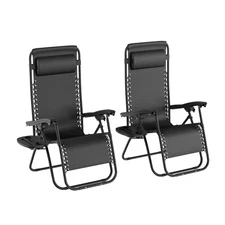 Set of 2 Zero-Gravity Chairs - Folding Patio Furniture - Outdoor Recliners wi...