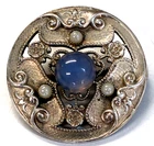 VINTAGE BROOCH VICTORIAN SILVER TONE WITH MOONSTONE WHITE STONES TROMBONE CLASP