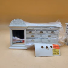 dollhouse NEW miniature VINTAGE WHITE WOOD DRESSER CHEST OF DRAWERS mirror
