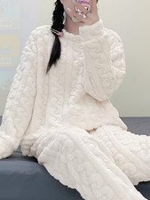 Cozy Winter Fleece Pajama Set, Soft Fleece Warm Loungewear for Cold Nights.
