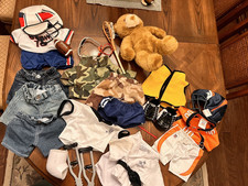 LOT Build A Bear clothes, accessories and stuffed bear football cast