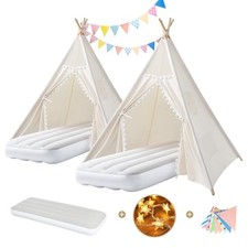 2 Pack Kids Teepee Tent for Girls Party, Boho Sleepover Pompom 2 Pack  Airbed
