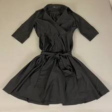 Miusol Dress Fit and Flare Women's Large Black Wrap Front Belted Collared