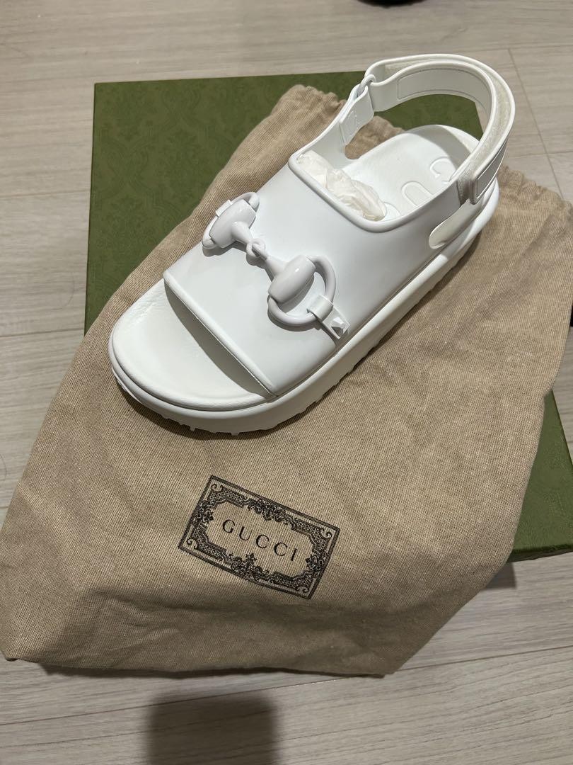 APL GUCCI Mules Sandali Frat Horsebit Gomma Bianco EU38 US8 90682c