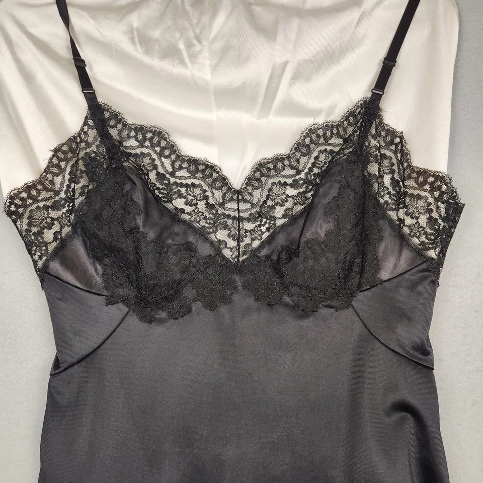 Vassarette Slip Mujer A 34 Negro Encaje Ribete Hecho en EE. UU. Nylon Tricot Chemise Foto 3 de 4