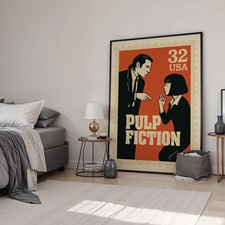 Pulp Fiction Movie Retro Stamp Art Print | Vintage Film Poster | Canvas & Framed
