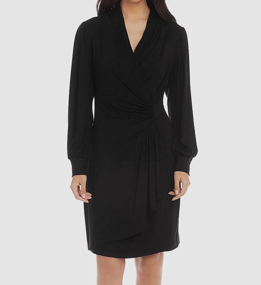 109 Karen Kane Women s Black Long Sleeve Faux Cascade Wrap Dress Size US M