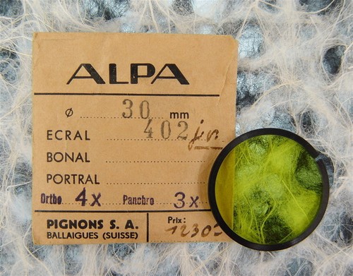 Filtro Alpa 30 mm 402 Drop-In amarillo-verde para campana de baquelita Alpa 28 mm muy temprana - Imagen 1 de 3
