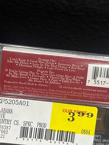 Alabama Live RCA Cassette Tape Sealed Classic Country 1988 - Picture 3 of 5