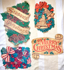 Lot 4 VTG Christmas Paper Cut Outs Cardboard Decoration Reith Bells Merry Xmas