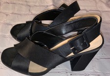 Nina Slingback Block Heel Shoes Size 8M Black Ankle Buckle Women  s