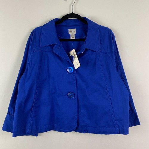 Chicos Tempo Jacket Size 3 US XL Ultramarine Blue Short Three-Button