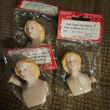 Fibre Craft Doll Heads  Hands 2 1/2  Blonde Hair Blue Eyes Vintage Lot 3 New