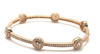 Silber 925 Roségold Ton CZ Pflaster Rund Elegant Geometrisch Halo Armreif Armband 