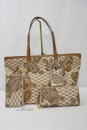 NWT Michael Kors Studio Paisley EMRY Large Top Zip Tote in Luggage Brown - Picture 11 of 12