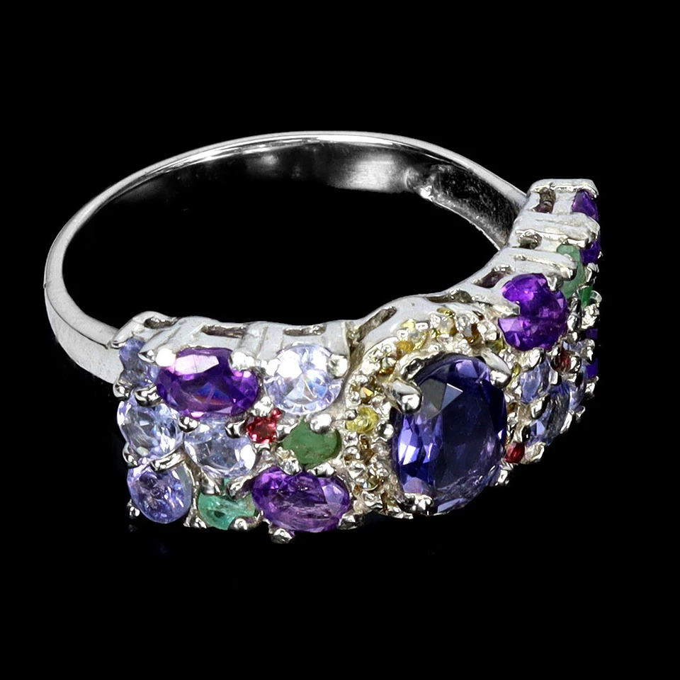 Anillo de plata de ley 925 ovalado iolita 7x5 mm amatista piedras preciosas naturales joyería talla Foto 3 de 4