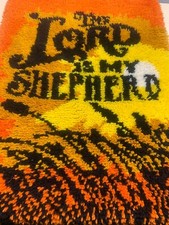 VTG 1970  s Malina Latch Hook Completed Rug The Lord is My Shepherd 22x32  Fall