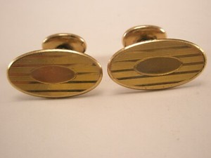 Authentic 14K Gold Plated Engrave Ready Vintage Edwardian Bean Backed Cuff Links