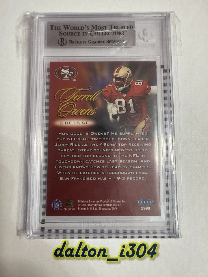 Terrell Owens 1999 年 Flair Showcase Shrine Time #3 1324/1500 | BGS 状况完好 9 罕见 — 第 3/3 张图片