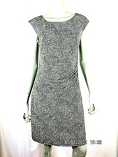 ANN TAYLOR LOFT SZ M Black & Beige Swirls Ruched Side 2 Layers Tunic Dress