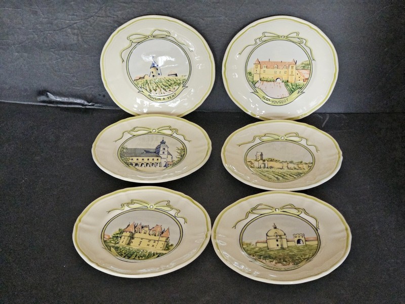 Set of 6 Longshamp Wine Chateau Collection Canape Plates, made in France
