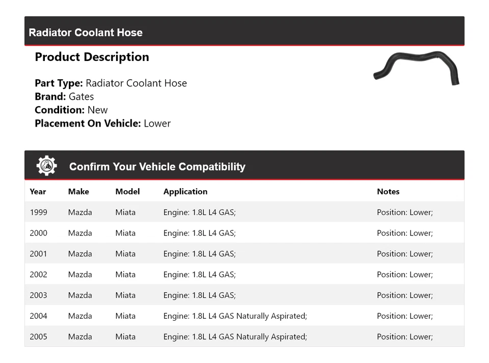 Manguera de refrigerante de radiador puertas inferiores para Mazda Miata 1999-2005 2000 2001 2002 2003 Foto 2 de 4
