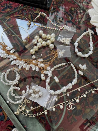 Pearl Bead Lot Loose Beads & Finished CC Link Necklace Earrings, Earring Pieces