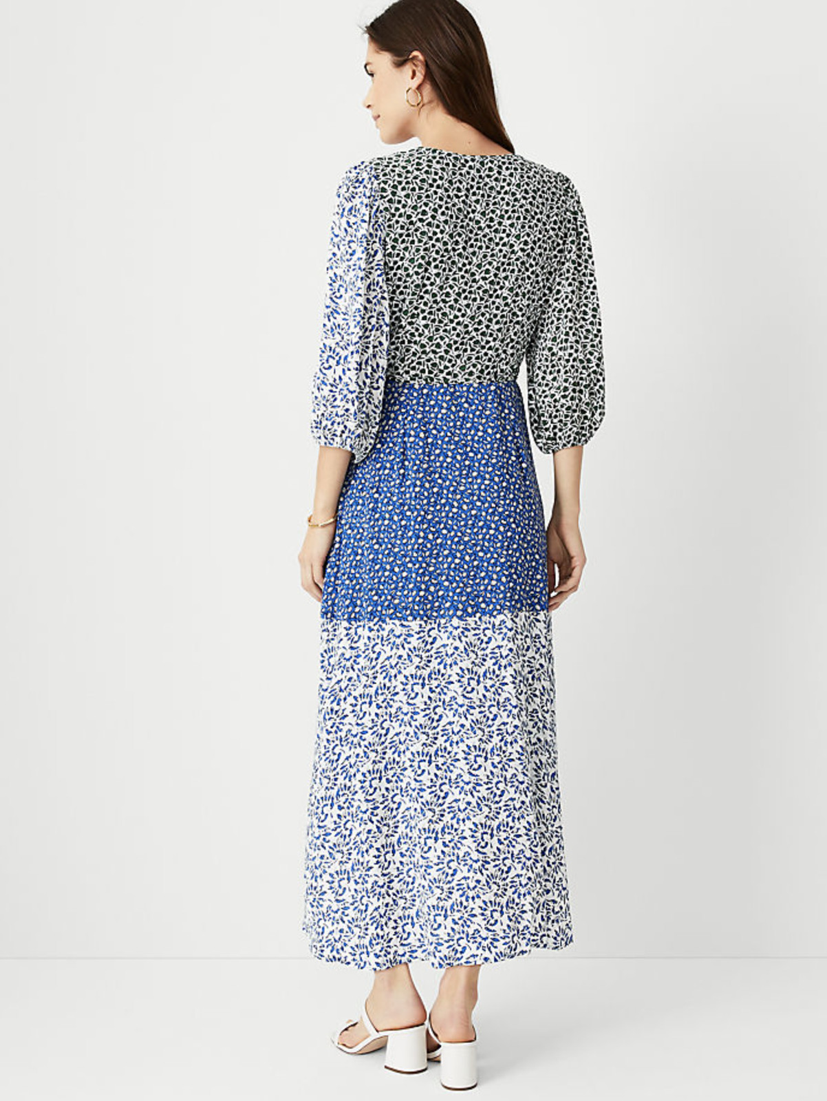 Ann Taylor Blue White Green Patchwork Floral Hi L… - image 3