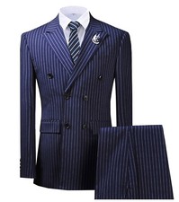 New Pinstripe Men Suits 2 Pieces Slim Fit Business Wedding Groom Men Formal Wear