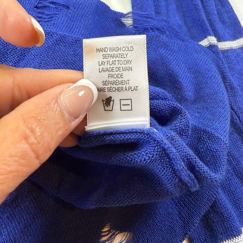 WILDFOX Ruffle Detail Crewneck Sweater Blue Stripe Size Medium Distressed - Picture 11 of 11