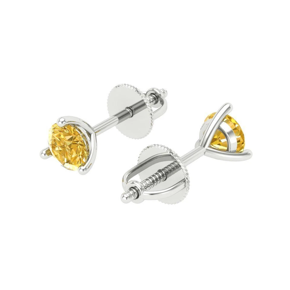 Yellow Zirconia Stud Earrings for Women, Screw back (0.5 cttw, 4.0mm, Round-Cut) - Image 2 of 4