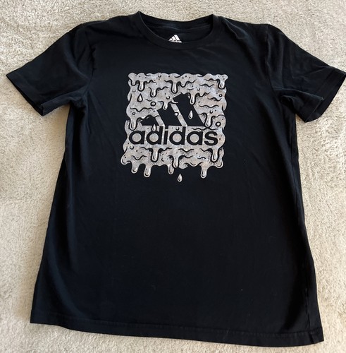 Adidas Boys Black Silver Short Sleeve Shirt Medium 10-12