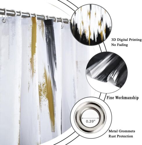 Shower Curtain Black White Gold Brush Strokes 7200 x 7200 Black and White - Picture 5 of 8