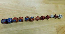Chessex and Koplow: Red/blue, Red/gold, Brown and White/Black Dice lot #32 (12)
