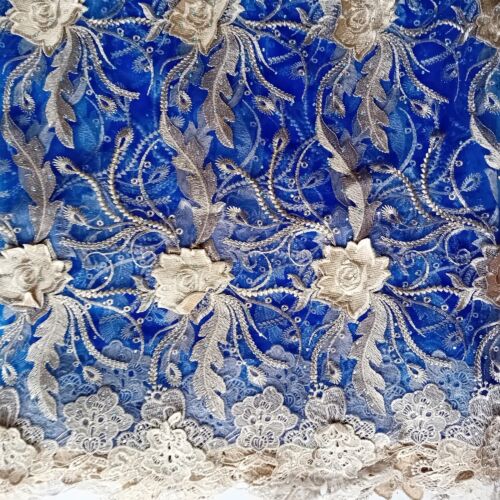 Stoff Französische Spitze 3D royalblau gold 2,5 lfm. - Bild 7 von 13
