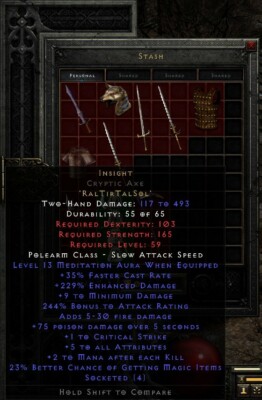 D2R Insight Cryptic Axe 13med 229ed Diablo 2 Resurrected Insight Rune Word