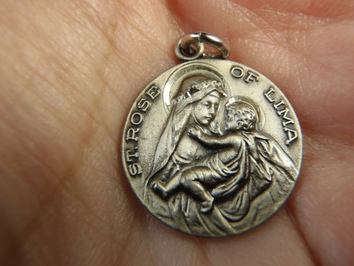 Sterling Silver New Old Stock Saint Rose of Lima Religious Charm Pendant - Picture 3 of 7
