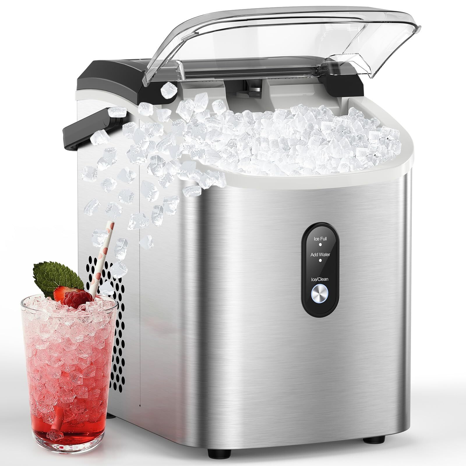 Nugget Ice Makers Countertop, Pebble Ice Maker Machine with Soft Chewable Ice...