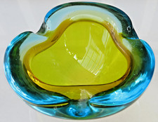 MURANO Glas Schalen-Aschenbecher Seguso "Amber Teal" (?)