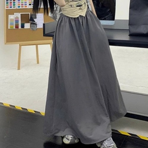 Women Summer Elastic High Waist Pockets Casual Loose Skater A-Line Long Skirt - Bild 13 von 25