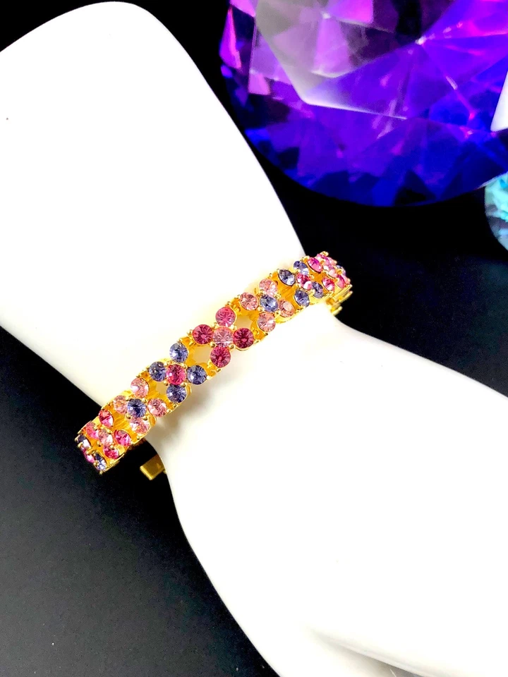 PULSERA TENIS DESLUMBRANTE FIRMADA JOAN RIVERS TONO DORADO TANZANITA ROSA ESTRÁS Foto 4 de 4