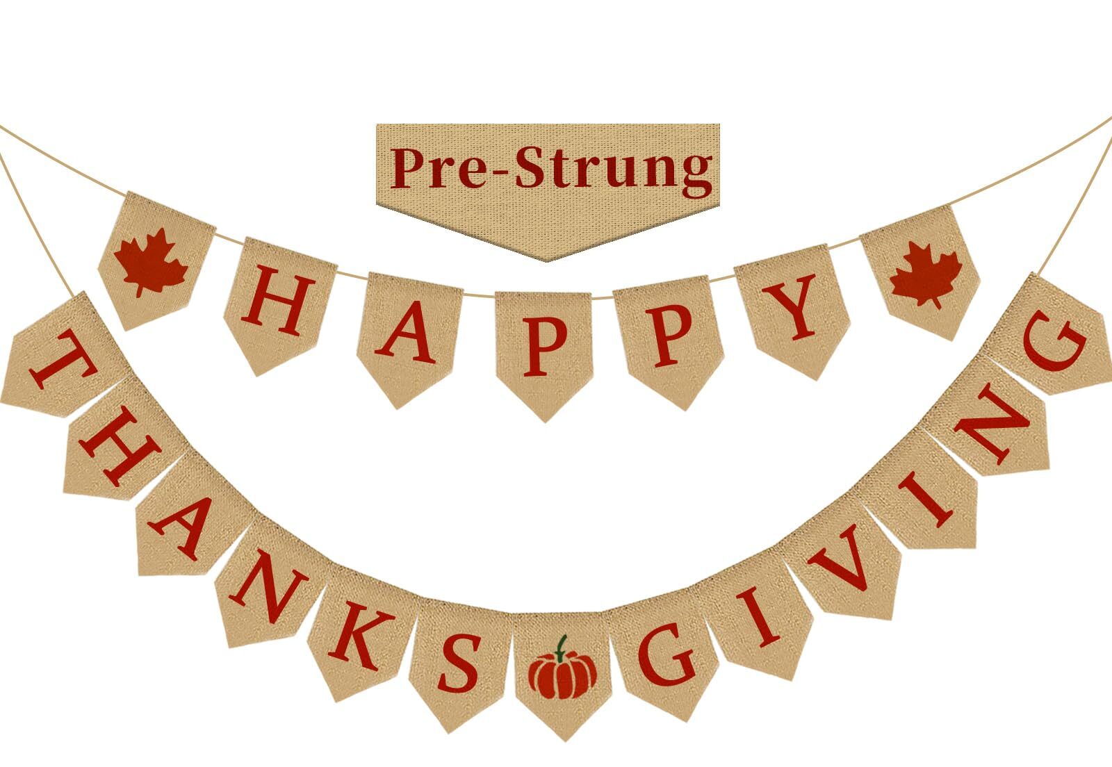 Thanksgiving banner, Burlap Happy Thanksgiving Banner, Pre-Strung Thanksgivin...