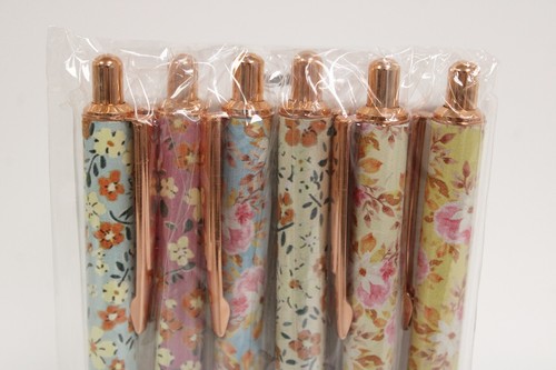 paquetes de 6 bolígrafos retráctiles tinta negra patrón floral surtido - Imagen 3 de 3