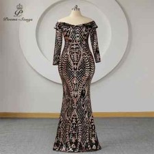 Plus Size Off Shoulder Evening Dress Sequin Women Formal Party Dresses Gown Maxi
