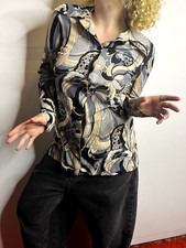 Vintage Julian Haye 1970s Paisley Collared Blouse Psychedelic Blue Grey AU 14/16