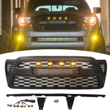 Upgrade Front Mesh Grille For 2005-2011 Tacoma Bumper Grill Matte Black W/4 LEDs