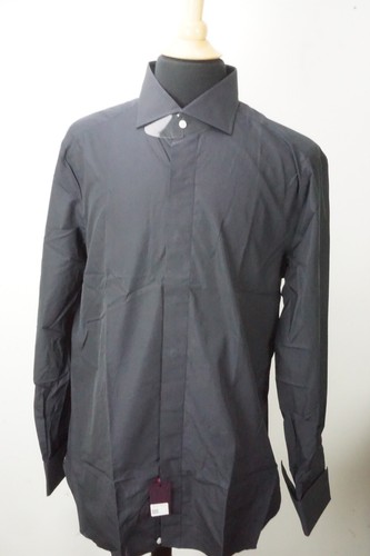Isaia 100% Cotton Solid Navy Blue Spread Collar Dress Shirt Sz 18 BRAND NEW - Picture 6 of 7