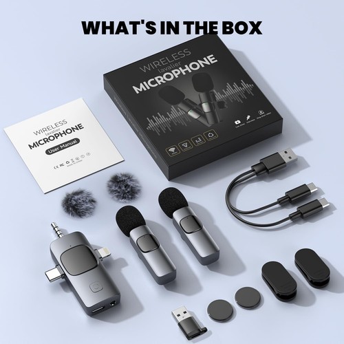 4 in 1 Wireless Lavalier Microphone for iPhone, Camera, Android, iPad, Mini Micr - Picture 6 of 8
