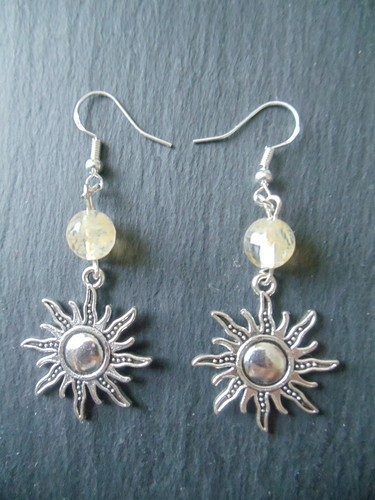 Sun Earrings Citrine Crystal 925 Sterling Silver Hooks Solar Plexus Chakra Gift - Picture 9 of 9